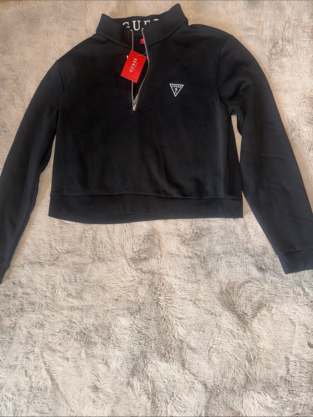 Guess Black Half-Zip Logo Crop Sweatshirt